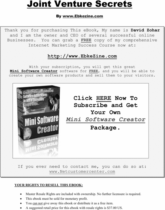 Product picture joint venture secrets